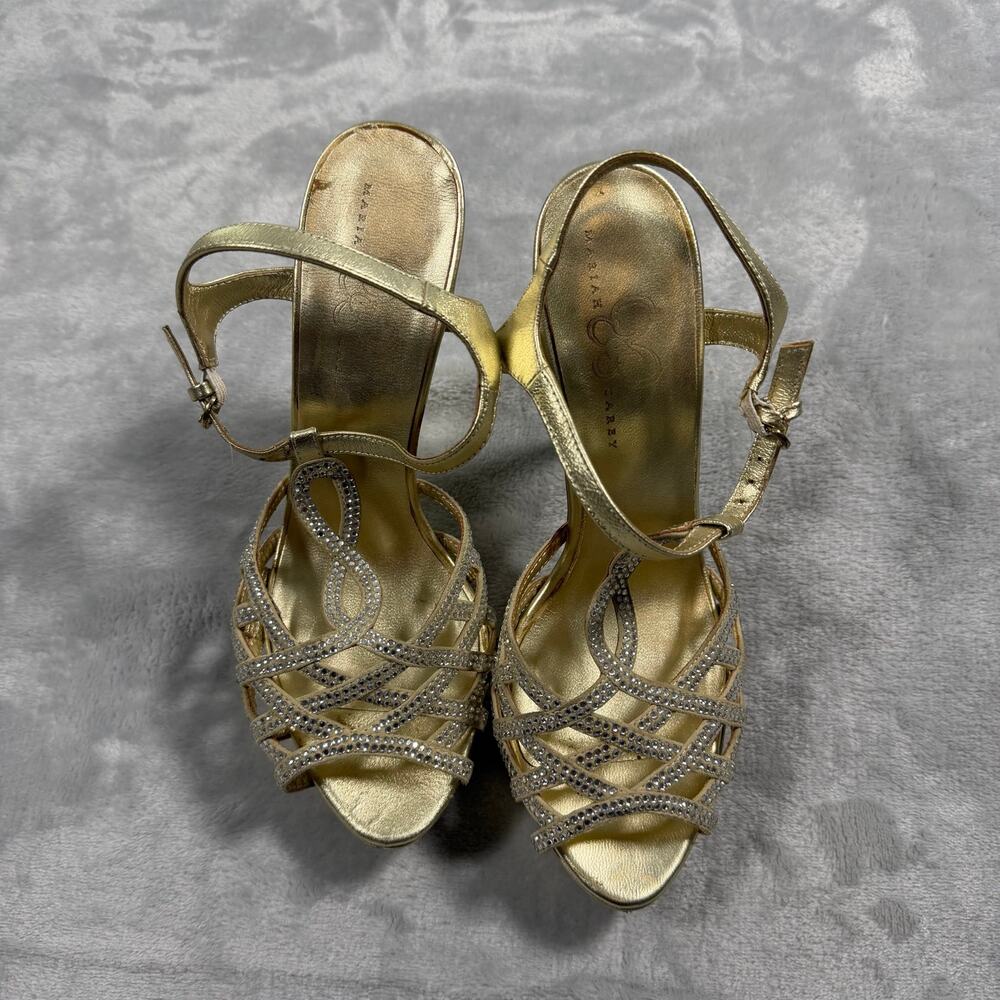 Mariah Carey Womens 8.5 Gold Rhinestone Strappy Platform High Heel Sandals